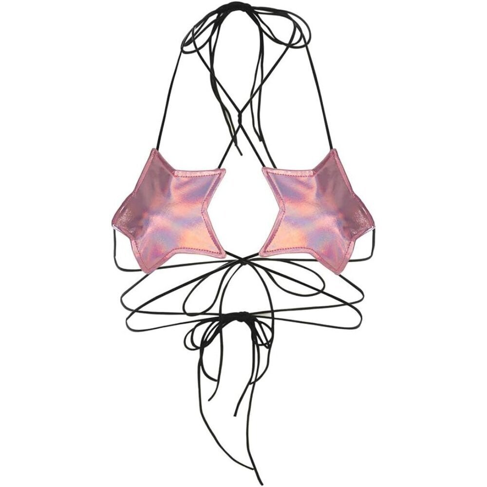 Women Metallic Star Strapless Tube Top Rave Festival Party Wear